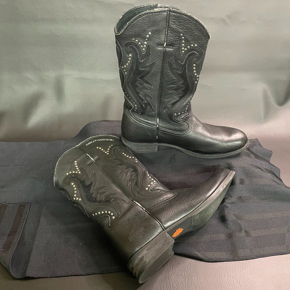 Harley Davidson Mens Western Cowboy Embroidered - Stud Leather Boots sz 10 91526 - Picture 4 of 14